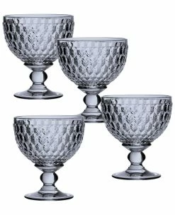 Villeroy & Boch Ston Blue Crystal Dessert Bowl/ Champagne Glass, Set Of 4