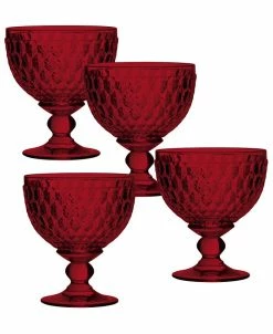 Villeroy & Boch Ston Red Crystal Dessert Bowl/ Champagne Glass, Set Of 4