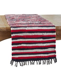 Saro Lifestyle Chindi Table Runner With Striped Patriotic Design, 72 X 16