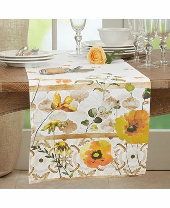 Saro Lifestyle Block Print Table Runner With Floral Design, 72 X 16 - Image 2
