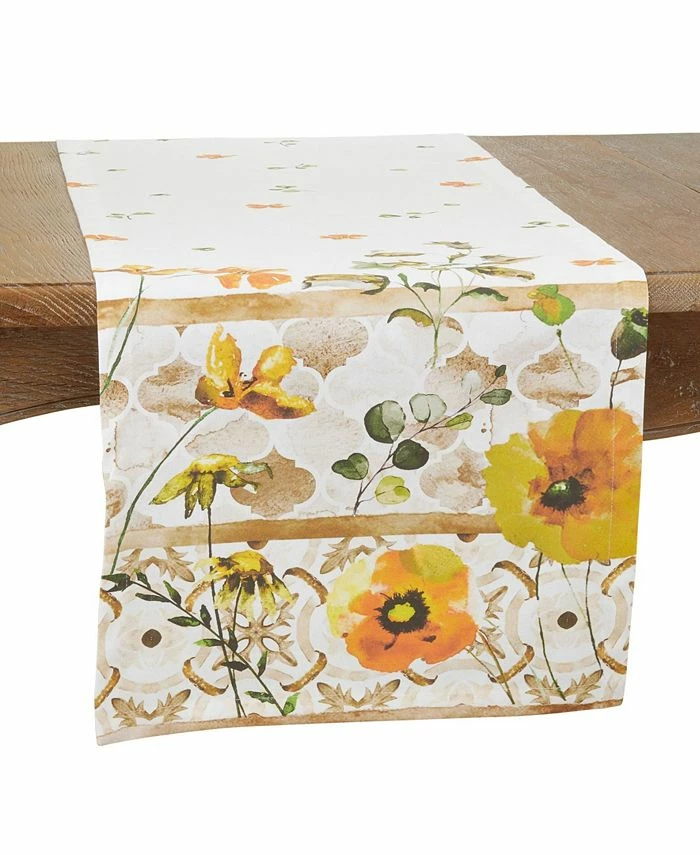 Saro Lifestyle Block Print Table Runner With Floral Design, 72 X 16