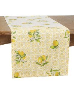 Saro Lifestyle Block Print Table Runner With Lemon Design, 72 X 16