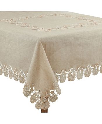 Saro Lifestyle Ce Tablecloth With Rose Border Design, 54 X 54 4 Saro Lifestyle Ce Tablecloth With Rose Border Design, 54 X 54 - Image 2