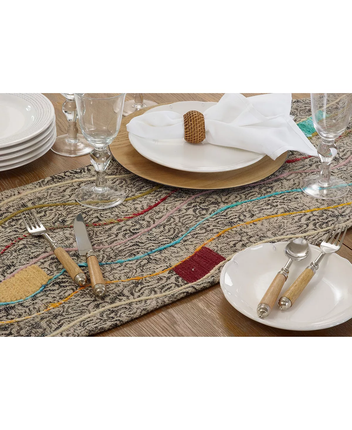 Saro Lifestyle Embroidered Table Runner With Block Print Design, 72 X 16 - Image 4