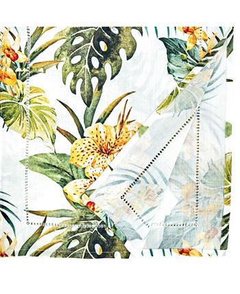 Hemstitch Table Runner With Tropical Flower Design, 72 X 16 Saro Lifestyle Hemstitch Table Runner With Tropical Flower Design, 72 X 16 -VilleroyBoch shop