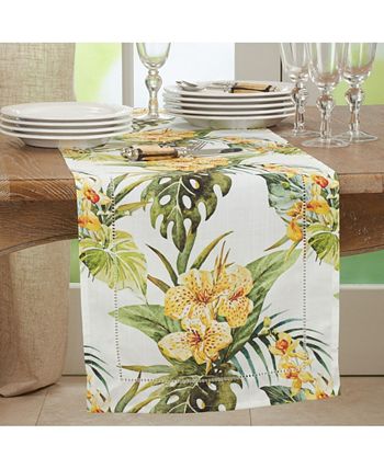 Hemstitch Table Runner With Tropical Flower Design, 72 X 16 Saro Lifestyle Hemstitch Table Runner With Tropical Flower Design, 72 X 16 -VilleroyBoch shop