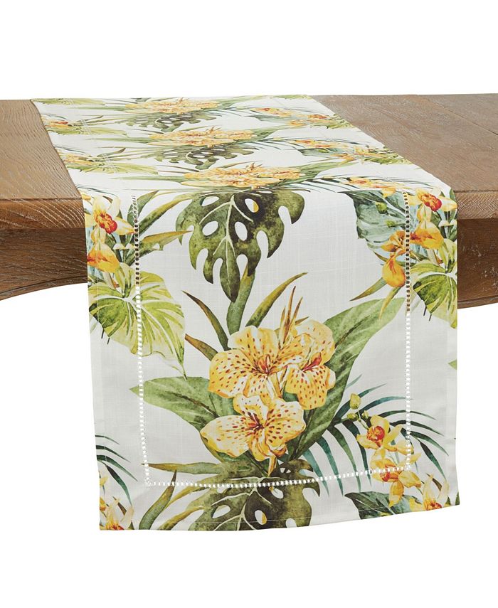 Hemstitch Table Runner With Tropical Flower Design, 72 X 16 Saro Lifestyle Hemstitch Table Runner With Tropical Flower Design, 72 X 16 -VilleroyBoch shop