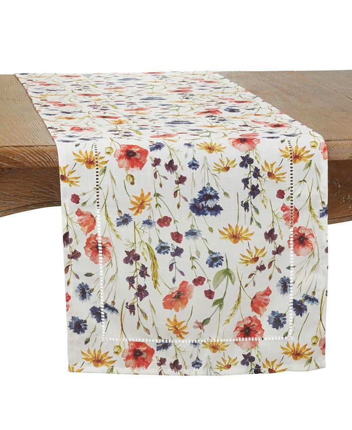 Saro Lifestyle Hemstitch Table Runner With Floral Design, 72 X 16 3 Saro Lifestyle Hemstitch Table Runner With Floral Design, 72 X 16