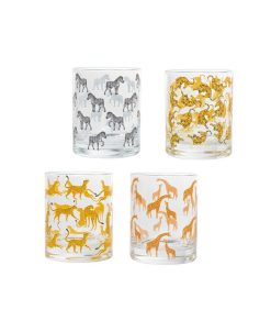 Godinger Jungle Animals Set Of Four Double Old Fashion Glasses