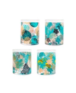 Godinger Jungle Leaves Set Of Four Double Old Fashion Glasses