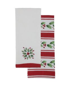 Lenox Holiday Stripe Dual Purpose Embroidered Kitchen Towel Set, 2 Piece