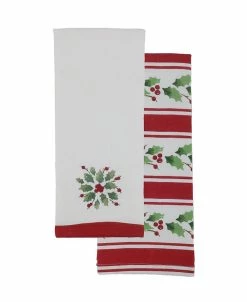Lenox Holiday Stripe Dual Purpose Embroidered Kitchen Towel Set, 2 Piece