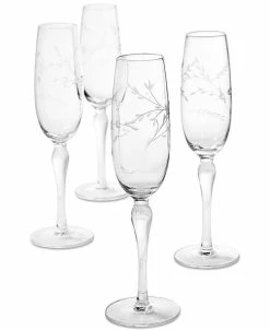 Hotel Collection Etched Floral Champagne Flutes, Set Of 4, Created For Macy's