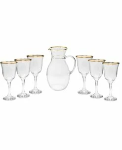 Classic Touch Drinkware Set With Rim Design, 7 Piece