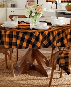 Elrene Farmhouse Living Fall Buffalo Check Tablecloth, 70 Round