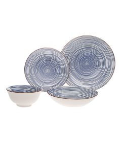 Godinger Blue Concentric Circle Design Stoneware Pattern Set, 4 Piece