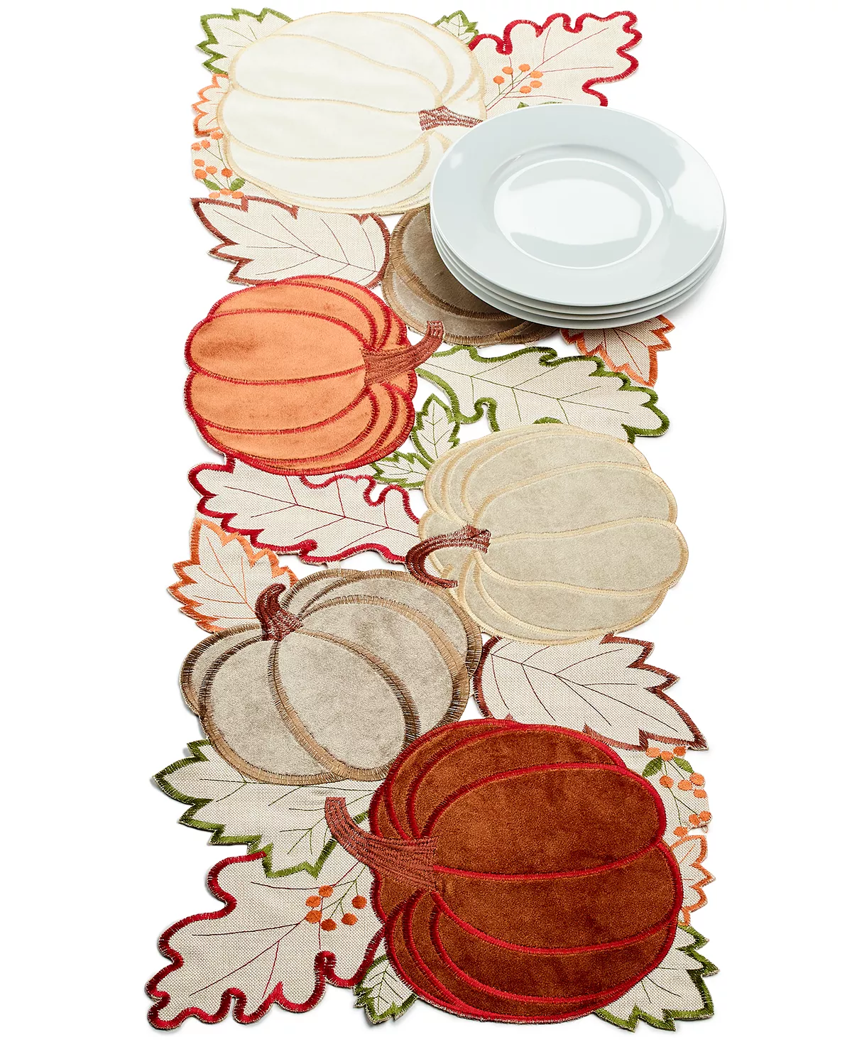 Elrene Pumpkin Foliage Cutwork Allover Fabric Centerpiece, 13 X 36