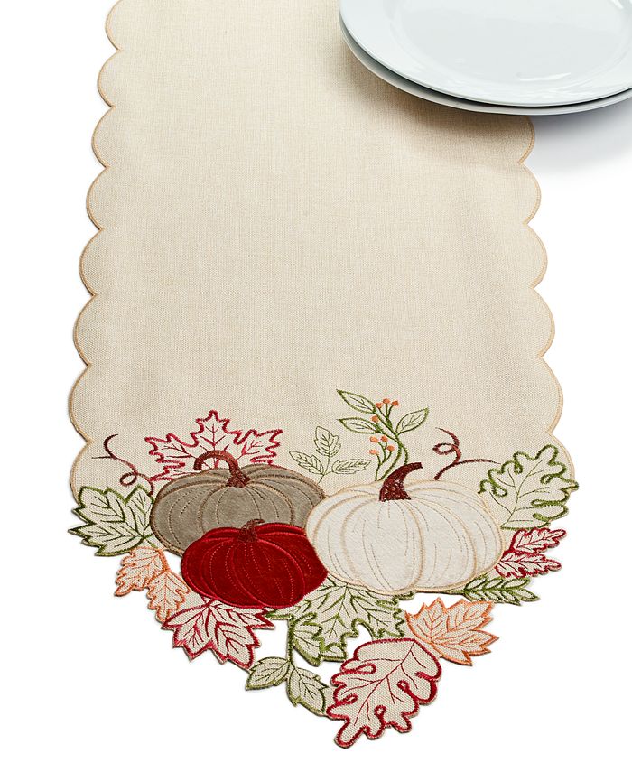 Pumpkin Foliage Cutwork Fabric Runner, 13 X 70 Elrene Pumpkin Foliage Cutwork Fabric Runner, 13 X 70 -VilleroyBoch shop