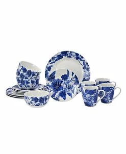 Godinger Beautiful Floral Dinner Plates, Salad Plates, Bowls And Mugs Set, 16 Piece