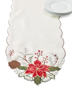 Elrene Poinsettia Cut Work Table Runner