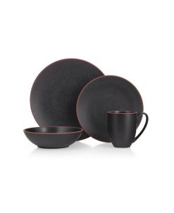Nambé Taos Place Setting Onyx, Dinner Plate, Accent Plate, Soup Or Cereal Bowl, Mug Set, 4 Piece