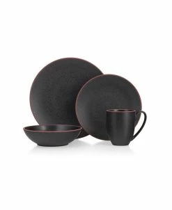 Nambé Taos Place Setting Onyx, Dinner Plate, Accent Plate, Soup Or Cereal Bowl, Mug Set, 4 Piece