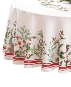 Elrene Winter Holiday Berry Fabric Tablecloth, 70 X 70