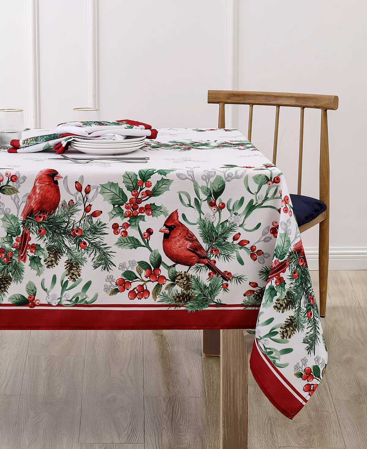 Elrene Cardinals Double-Border Fabric Tablecloth, 60 X 102 4 Elrene Cardinals Double-Border Fabric Tablecloth, 60 X 102 - Image 2