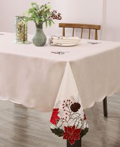 Elrene Poinsettia Cut-Work Fabric Tablecloth, 60 X 140