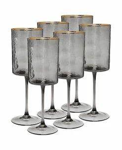 Classic Touch Smoked Square Shaped Wine Glasses 6 Piece Set, Service For 6