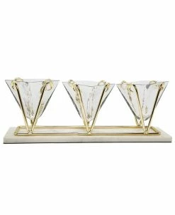 Classic Touch 3 Sectional Glass Relish Dish With Brass And Marble Base