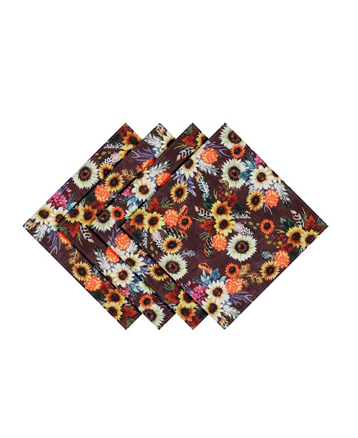 Laural Home Fall Feathers Set Of 4 Napkins, 20 X 20 3 Laural Home Fall Feathers Set Of 4 Napkins, 20 X 20
