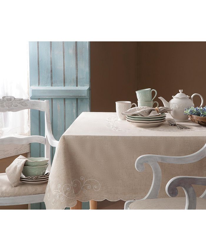 French Perle Embroidered 60 X 120 Tablecloth Lenox French Perle Embroidered 60 X 120 Tablecloth -VilleroyBoch shop