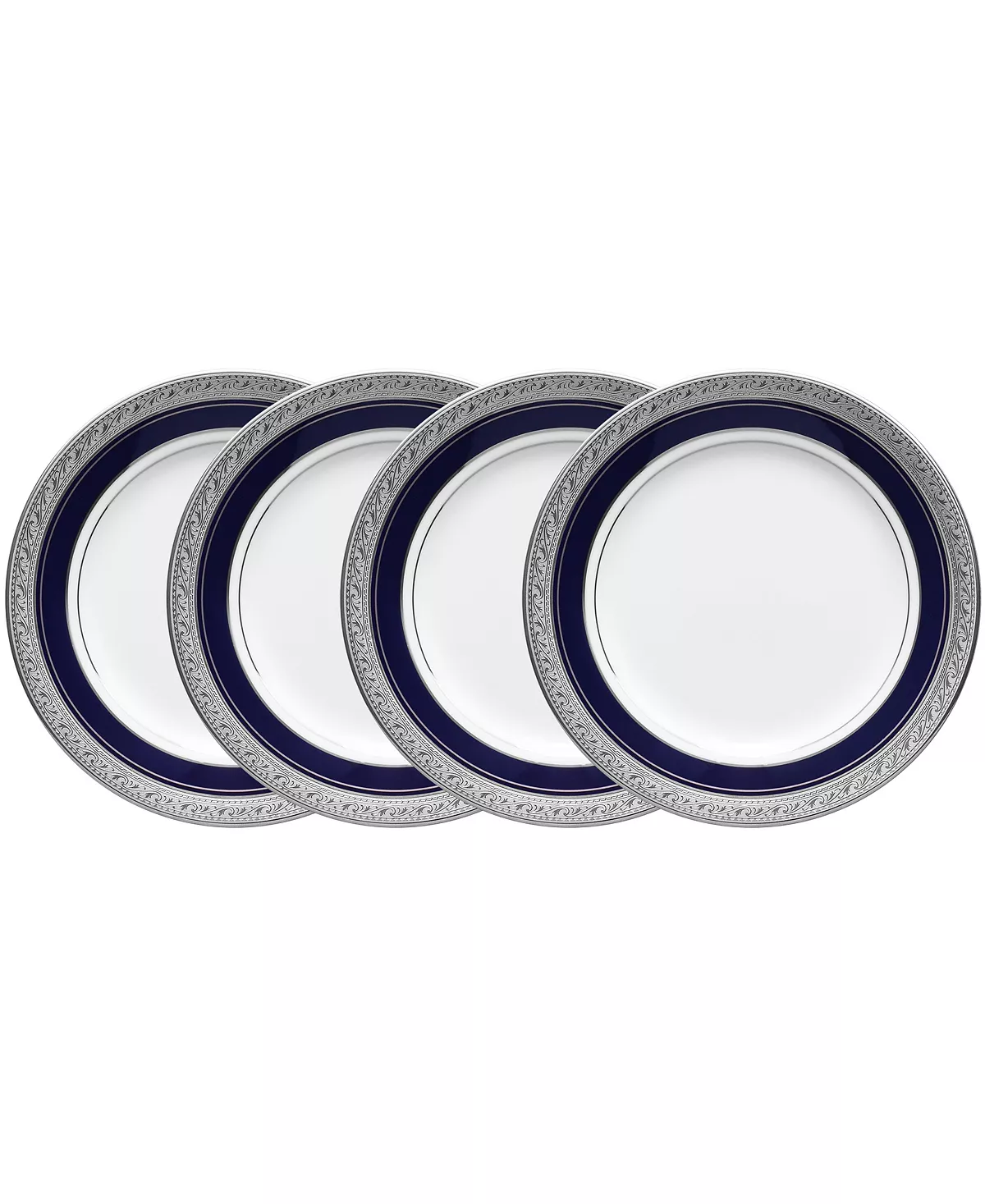 Noritake Crestwood Cobalt Platinum Set Of 4 Bread Butter And Appetizer Plates, Service For 4