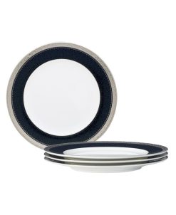 Noritake Odessa Cobalt Platinum Set Of 4 Salad Plates, Service For 4