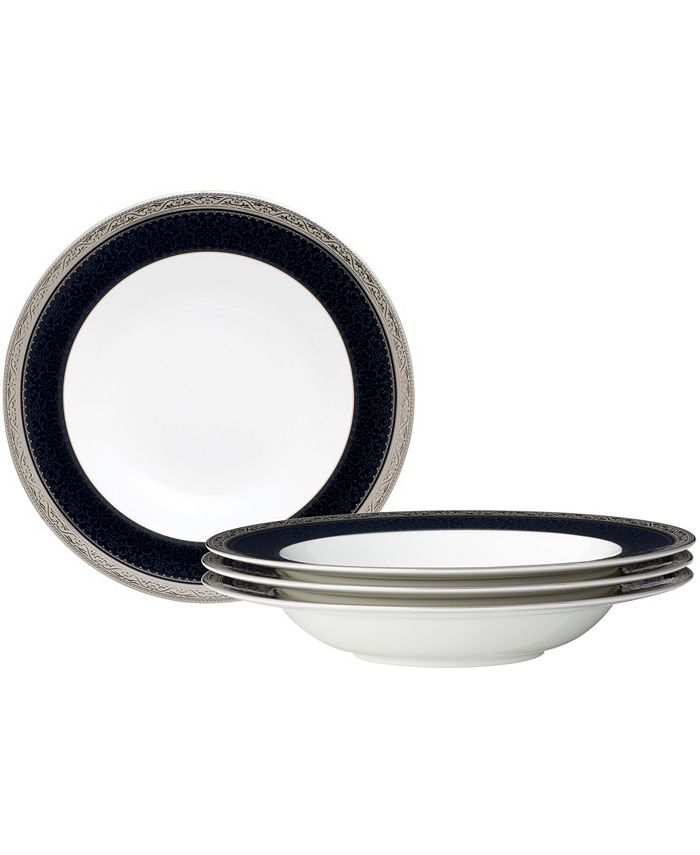 Noritake Odessa Cobalt Platinum Set Of 4 Soup Bowls, Service For 4 3 Noritake Odessa Cobalt Platinum Set Of 4 Soup Bowls, Service For 4
