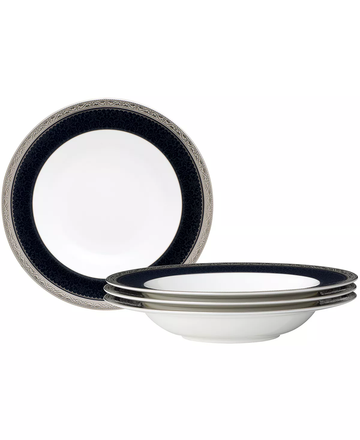 Noritake Odessa Cobalt Platinum Set Of 4 Soup Bowls, Service For 4