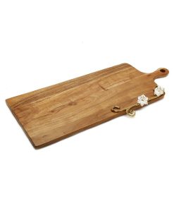 Classic Touch Wood Charcuterie Board Flower Design With Handle, 24 X 9