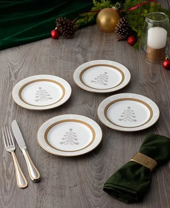 Noritake Charlotta Gold Set Of 4 Holiday Tree Appetizer Plates, 6-1/4 - Image 5