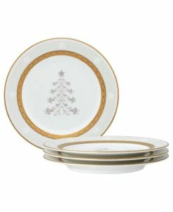 Noritake Charlotta Gold Set Of 4 Holiday Tree Appetizer Plates, 6-1/4