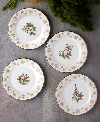 Holly Berry Gold Set Of 4 Assorted Appetizer Plates, 6-1/4 Noritake Holly Berry Gold Set Of 4 Assorted Appetizer Plates, 6-1/4 -VilleroyBoch shop