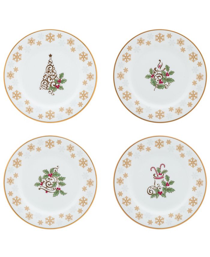 Holly Berry Gold Set Of 4 Assorted Appetizer Plates, 6-1/4 Noritake Holly Berry Gold Set Of 4 Assorted Appetizer Plates, 6-1/4 -VilleroyBoch shop