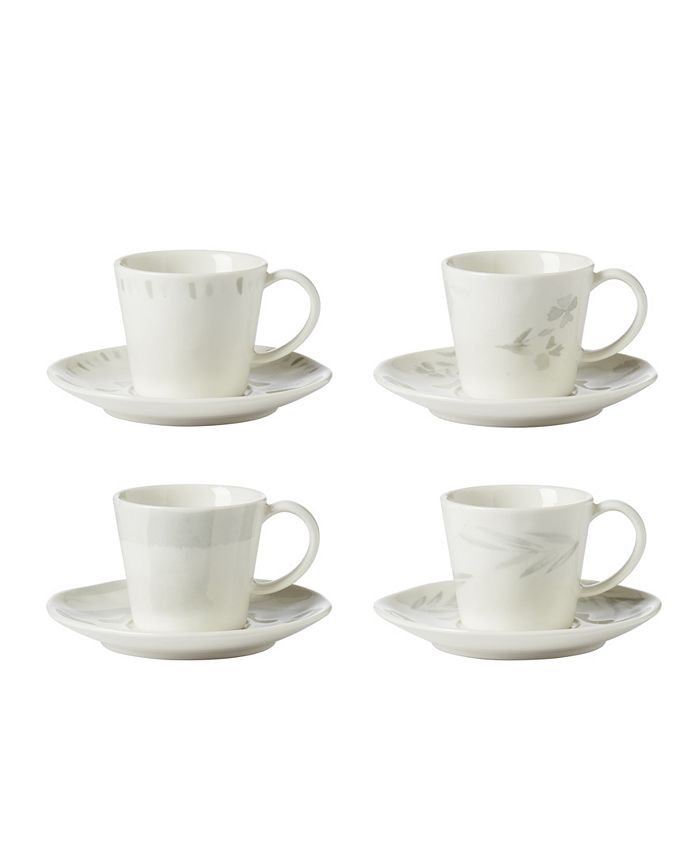 Lenox Oyster Whiteware 8 Piece Espresso Cup And Saucer Set, Service For 4 3 Lenox Oyster Whiteware 8 Piece Espresso Cup And Saucer Set, Service For 4
