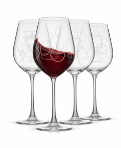 JoyJolt Geo White Wine Glass With Geometric Shape Design, 4 Piece