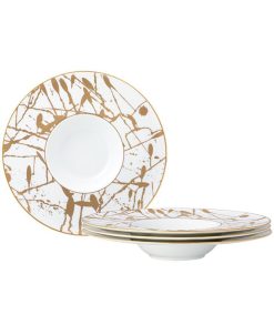 Noritake Raptures Gold Set Of 4 Rim Soup Bowls, Service For 4