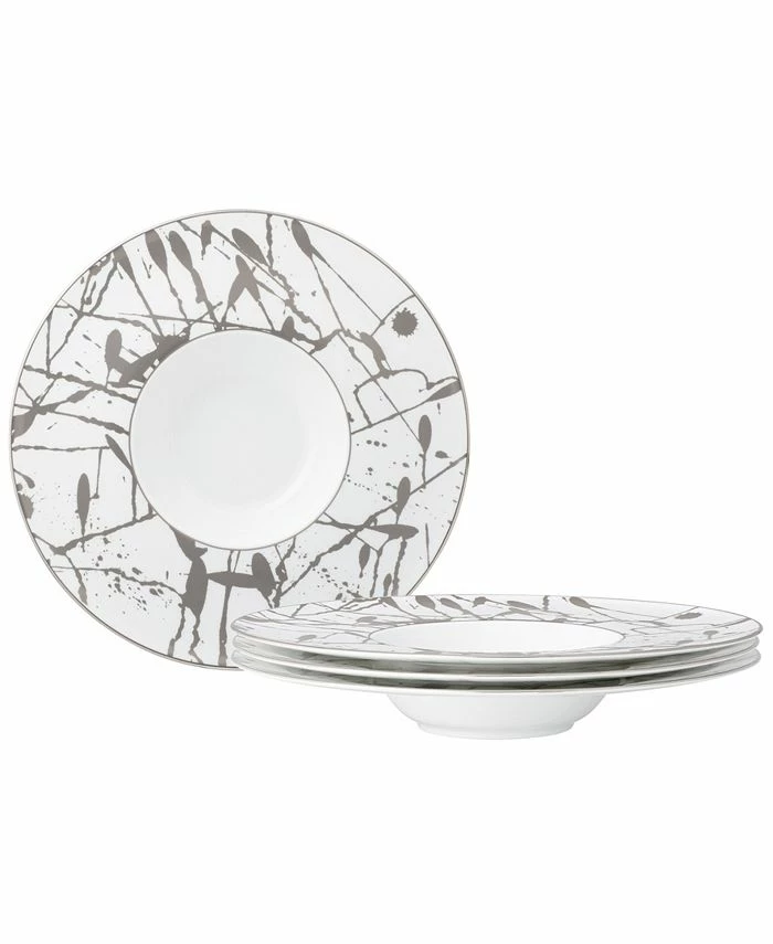 Noritake Raptures Platinum Set Of 4 Rim Soup Bowls, Service For 4