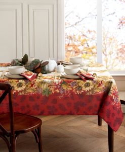 Elrene Swaying Leaves Bordered Fall Tablecloth, 52x52