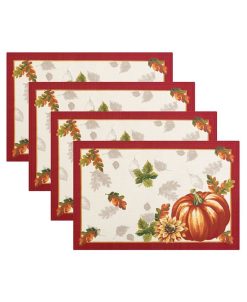 Elrene Swaying Leaves Bordered Fall Placemat, Set Of 4