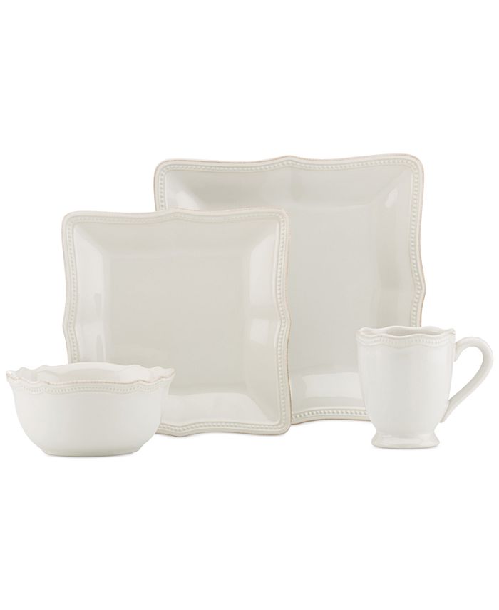 Dinnerware, French Perle Bead White Square 4 Piece Place Setting Lenox Dinnerware, French Perle Bead White Square 4 Piece Place Setting -VilleroyBoch shop