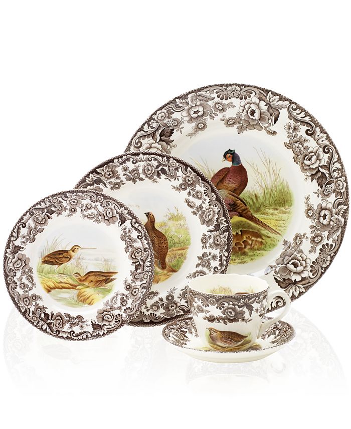 Spode Woodland By 5-Piece Place Setting With Pheasant Dinner Plate 3 Spode Woodland By 5-Piece Place Setting With Pheasant Dinner Plate